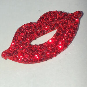 Red Rhinestone Boho Retro Kiss Lip Brooch
